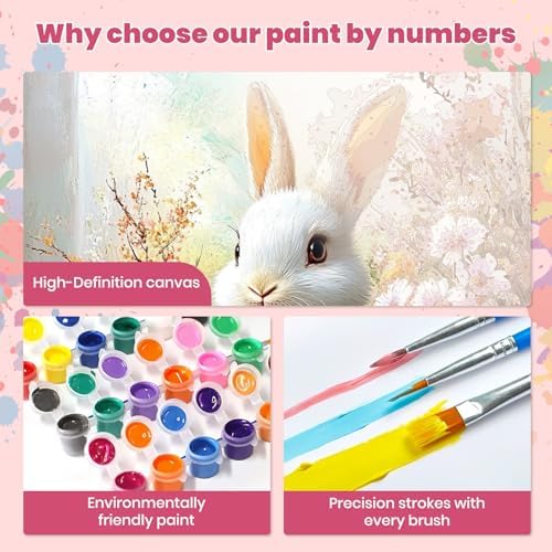 NEWENMO Basket with Eggs Paint by Numbers Kits for Adults, Paint by Number Beginner, Easter Bunny, Canvas Painting by Numbers for Adults, Easy DIY Oil Painting Kits for Gifts Home Decor 16x20 Inch - Image 4