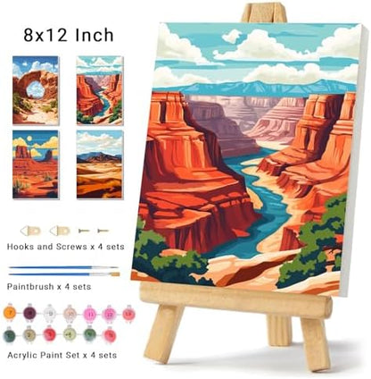 4 Pack Framed Paint by Numbers Kit for Adults Beginner Canvas Painting by Numbers for Adults National Park Easy Adult Paint by Number Kits with Frame Landscapes Watercolor Painting by Number 8x12 Inch - Image 2