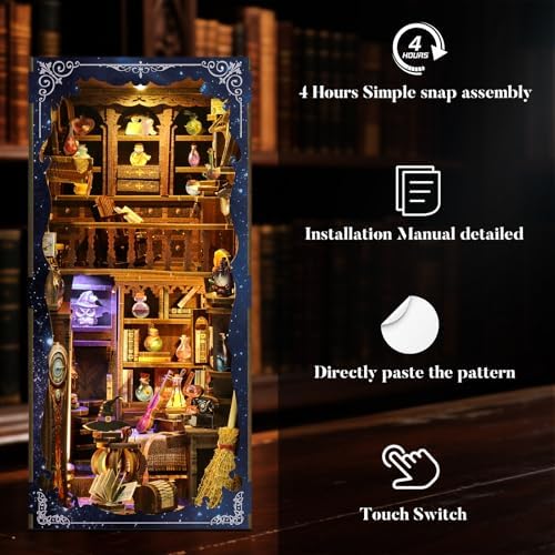DIY Book Nook Kit for Adults,Magic Potion House,3D Miniature Dollhouse Kit with LED,Miniature House Craft Gifts for Family,man,Friends and Book Lovers - Image 6