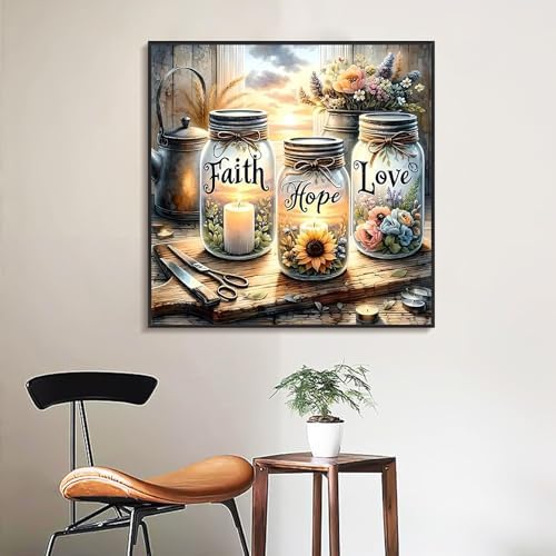 Framed Paint by Numbers Kit for Adults Faith, Hope, Love Wishing Bottle - Image 2