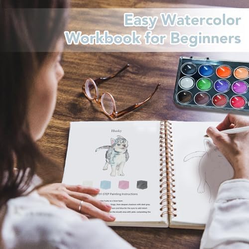 Easy Watercolor Workbook for Beginners - 12 Beautiful Step-by-Step Paintings Water Coloring Book, Includes 18 Colors Paints, Relaxing Art Projects and Creative Gift for Adults & Teen (Dogs) - Image 2