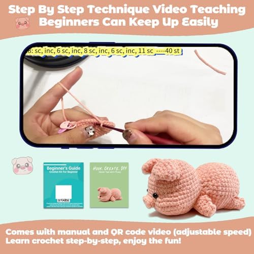 JueRum Pig Crochet Kit for Beginners Adult All-in-One Amigurumi Crochet Kit - Image 3