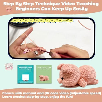 JueRum Pig Crochet Kit for Beginners Adult All-in-One Amigurumi Crochet Kit - Image 3