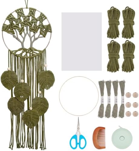 ACRNIGHEET Tree of Life Dream Catcher Macrame Kit for Adults Beginners Macrame Leave Wall Hanging Decor with Video Tutorials Handmade Woven Boho Home Decor for Bedroom Dorm Decoration(Green Series) by ACRNIGHEET