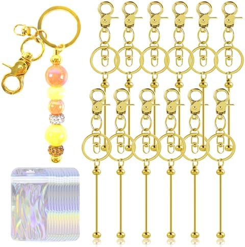 72 Pcs Beadable Keychains Bars bulk - 36 Gold DIY Metal Beaded Keychain Making Kit + 36 Bags Included, Bead Keychain Supplies,Blank Key Chain, Perfect for Women, Men, Mother's Day, Birthday Gift by DNLEGULI