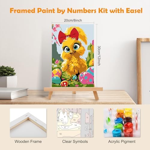 MOGTAA Chicken Paint by Numbers Kit for Adults Beginners with Frame, Easter Eggs Adult Paint by Number Kits on Canvas with Easel, Easy DIY Oil Painting Kits for Home Decor, 8x12in - Image 2
