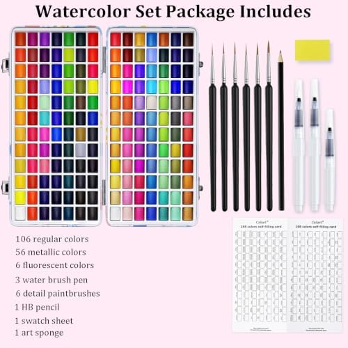 Caliart 168 Colors Watercolor Paint Set, Portable Art Supplies Palette Kit - Image 2