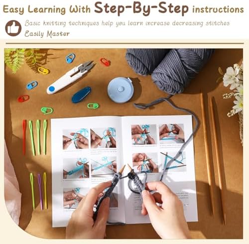 Maasechs Knitting Kits for Beginners Adults Complete Hat Knit Set with Yarn Bamboo Needles Starter Crochet Kit with Full Knitting Crochet Accessories for Women and Men(Gray) - Image 3
