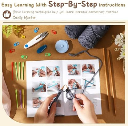 Maasechs Knitting Kits for Beginners Adults Complete Hat Knit Set with Yarn Bamboo Needles Starter Crochet Kit with Full Knitting Crochet Accessories for Women and Men(Gray) - Image 3