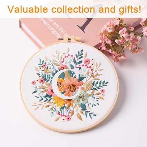 Harimau Letter C Pattern Embroidery Kit for Adult Beginners, Complete Starter Pack with 1 Hoop, Needles, Instruction Guide & Embroidery Stitch Video Tutorials - Image 5
