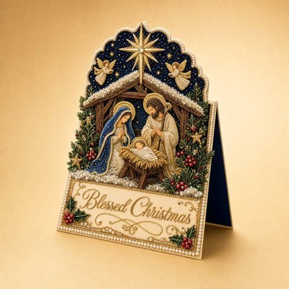 Christmas Diamond Art Greeting Cards Kit for Adults, 6 Pcs DIY Diamond Painting Christmas Cards with Envelopes, 3D Pearl Rhinestone Jesus Card Making Craft, Handmade Holiday Gifts - Image 3