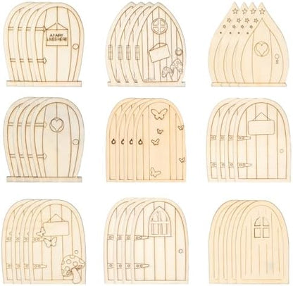 Honbay 36PCS Unfinished Blank Wooden Fairy Garden Door Mini Fairy House Door Wooden Miniature Door Wood Pieces Wood Slices Wood Chips Embellishments for DIY Crafts Home Party Decoration - 9 Styles by Unknown