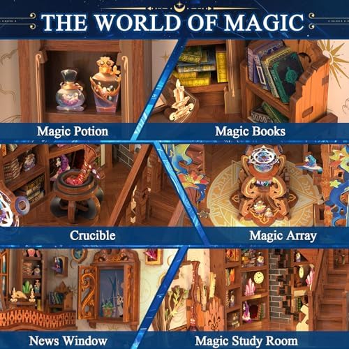 Book Nook Kit, DIY Miniature House 3D Wooden Puzzle with LED Light, Fantasy Bookstore Bookshelf Decor for Adults, Teens & Beginners, Gift for Book Lovers - Image 6