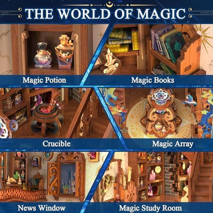 Book Nook Kit, DIY Miniature House 3D Wooden Puzzle with LED Light, Fantasy Bookstore Bookshelf Decor for Adults, Teens & Beginners, Gift for Book Lovers - Image 6