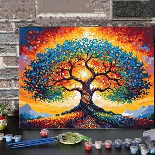 Lovepefe Tree of Life Paint by Numbers Kit for Adults with Framed Beginner Stained Glass Painting Kit Color by Numbers for Adults Canvas DIY Acrylic 12X16 Inches - Image 2