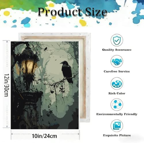 Gothic Paint by Numbers Kit for Adults,Crow DIY Paint by Number with Frame - Image 4