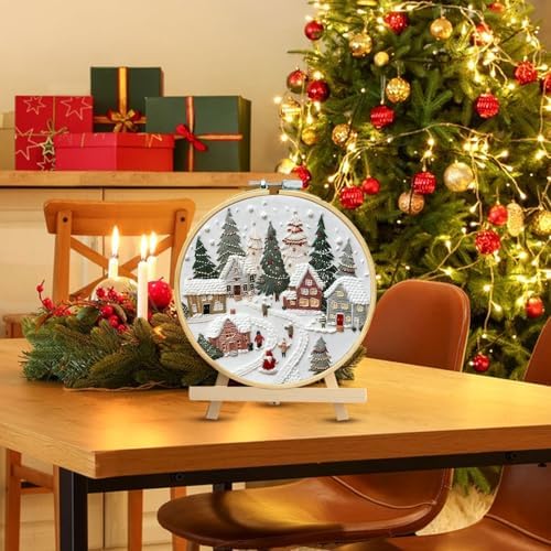 RUIQLXHANG Christmas Embroidery Kit, Christmas Gnomes Embroidery Kits for Beginners with Pattern, Cotton Threads, Needles, Instruction, 20cm Hoop, Gift for Mom, Grandma (Resort) - Image 5