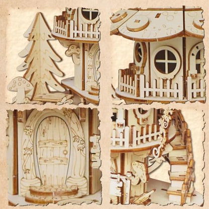3D Wooden Puzzle for Adults,DIY Creative Mushroom House Model Kit - Image 4