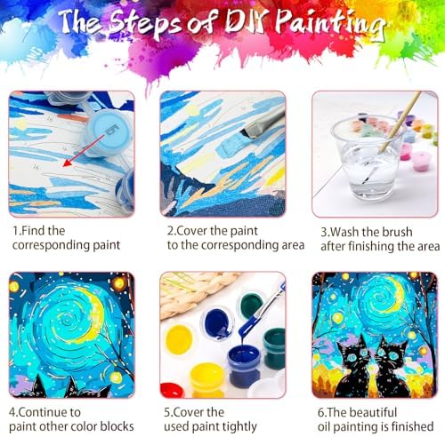 Yunnuo Paint by Numbers Kit for Adults Two Black Cat, Adult Paint by Number Kits Animals and Starry Night,DIY Paintwork with 3 Paintbrushes and Acrylic Paints,Perfect for Home Wall Decor 16x20 Inch - Image 6