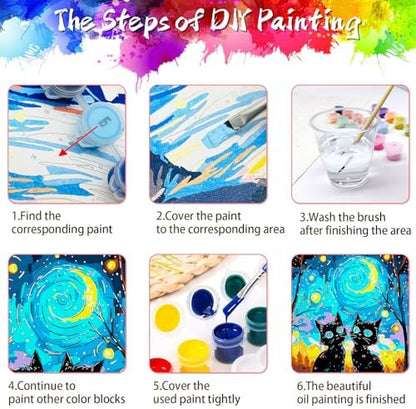 Yunnuo Paint by Numbers Kit for Adults Two Black Cat, Adult Paint by Number Kits Animals and Starry Night,DIY Paintwork with 3 Paintbrushes and Acrylic Paints,Perfect for Home Wall Decor 16x20 Inch - Image 6