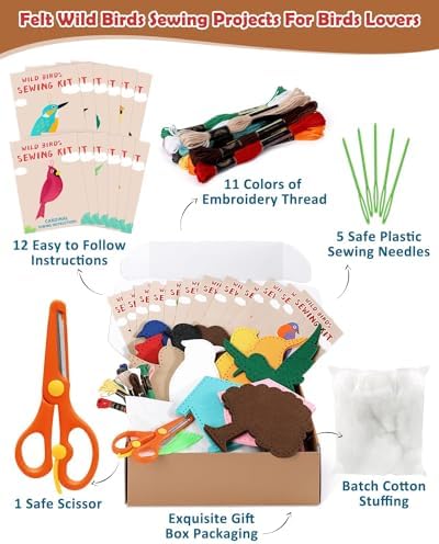 CiyvoLyeen Wild Birds Sewing Craft Kit Animal Sewing Kit for Boys and Girls Beginners Set of 12 Sewing Projects Gift for Kids - Image 3