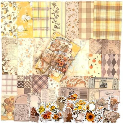 OKUPAN Scrapbook Supplies Kit – 100PCS Vintage Cottagecore Floral Scrapbook Paper & Stickers, 4 Sizes Pastoral Scrapbooking Supplies for Journaling, Card Making & DIY Gifts (Yellow) by DecorateYourWorld