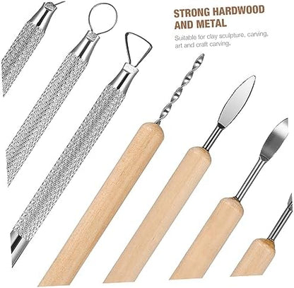 HOMSFOU -in-1 Pottery Kit 14-in-1 Clay Tools Set Wooden Metal Sculpture Tools for Artistic Creation - Image 7
