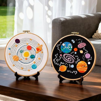 Armindou Embroidery Kit for Adults Beginners, Hand Embroidery Starter Kit with Solar System Patterns, Counted Stamped Cross Stitch Needlepoint Kit for Beginner Adult, 2 Set Embroidery Supplies/Hoop - Image 2
