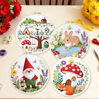 BEUNITONE 4 Set Embroidery Kit for Beginners, Fairy Tale Pattern Cross Stitch Kits, Needlepoint Kits for Adults with Instructions and Full Kit, Funny Hand Embroidery Patterns for Cloth and Home Decor - Image 6