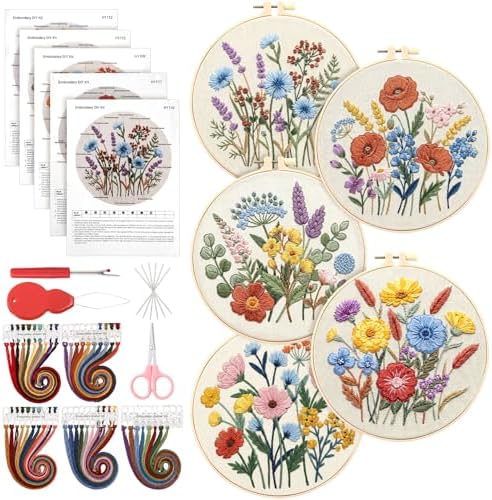 Yinder 5 Set Embroidery Kit for Beginner Starter Kit, Wildflowers by Yinder