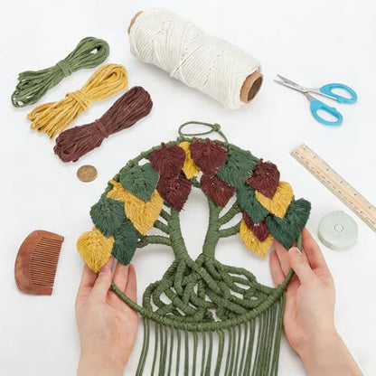 ORIGACH DIY Macrame Tree of Life Wall Hanging Kit Handmade Boho Leaves Tapestry Macrame Kit for Beginner Adults with Step by Step Instruction Macrame Wall Decor for Living Room, Dark Green - Image 4