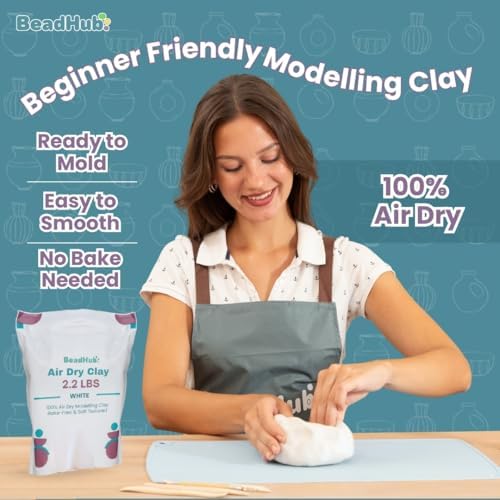 2.2LBS Air Dry Clay - Modeling Clay for Pottery, No Bake No Kiln Required | 1kg Airdry Clay for Beginners Pottery Kit Adults DIY Art Craft Set Project (White) - Image 2