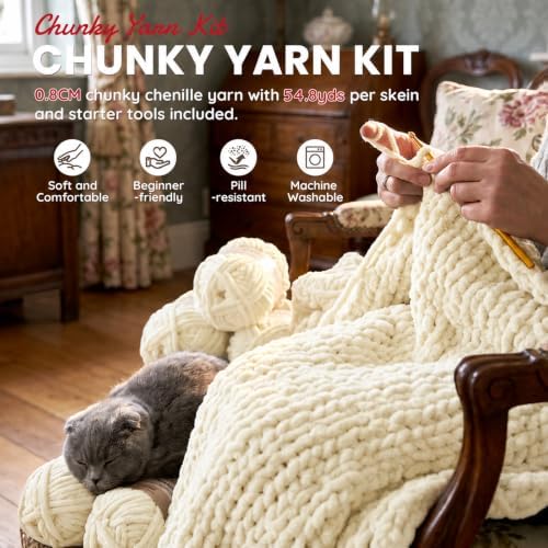 Chunky Chenille Yarn Kit Size 6 for Crocheting Knitting Handcraft Weaving - Image 3