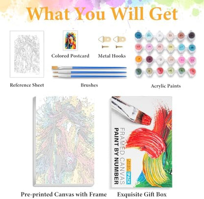 Okarina Framed Paint by Numbers Kit for Adults, Colorful Horse 8x12 Inch - Image 5