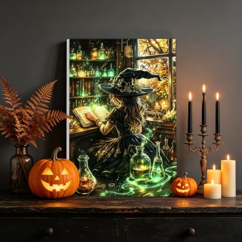 NAIMOER Halloween Paint by Numbers Kits for Adults Beginner with Wooden Framed, Witch Magical Color by Numbers on Canvas Painting Kits for Adults, Easy Paint DIY Acrylic for Home Wall Decor 8X12 Inch - Image 2