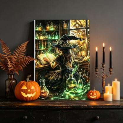 NAIMOER Halloween Paint by Numbers Kits for Adults Beginner with Wooden Framed, Witch Magical Color by Numbers on Canvas Painting Kits for Adults, Easy Paint DIY Acrylic for Home Wall Decor 8X12 Inch - Image 2