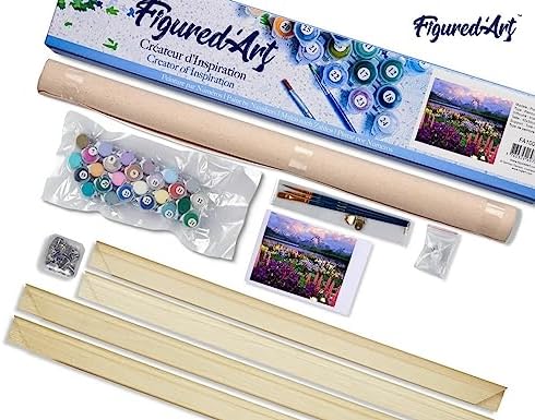 Figured'Art Paint by Numbers Kit for Adults Flowers and Lake Near The Mountain 16"x20" - Craft Art Painting Rolled Canvas with DIY Wooden Frame - Image 5