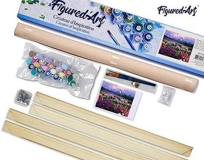Figured'Art Paint by Numbers Kit for Adults Flowers and Lake Near The Mountain 16"x20" - Craft Art Painting Rolled Canvas with DIY Wooden Frame - Image 5