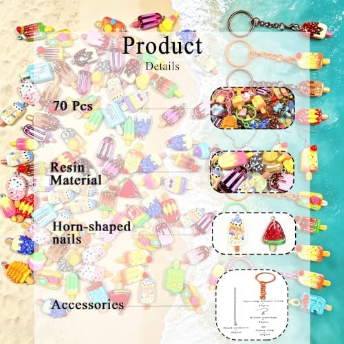 Ice Cream Charms Bulk, 152PCS Kawaii Pastel Resin Jewelry Making Kit with Lobster Clasps, Earring Hooks, Bead Necklaces & Jump Rings for Kandi Bracelets, Earrings, Necklaces, Keychains, Phone Charms, DIY Gifts for Teens & Adults - Image 3