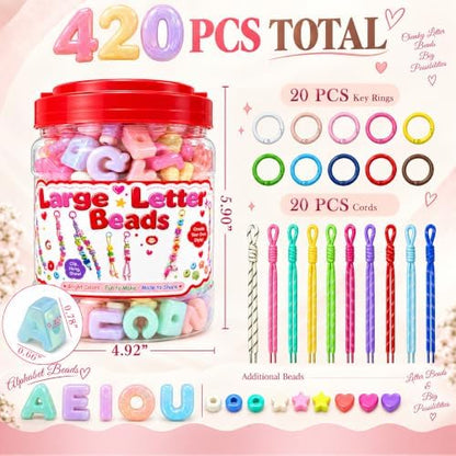 Kasmena 420Pcs Chunky Large Letter Beads DIY Keychain & Bracelet Making Kit - Image 2