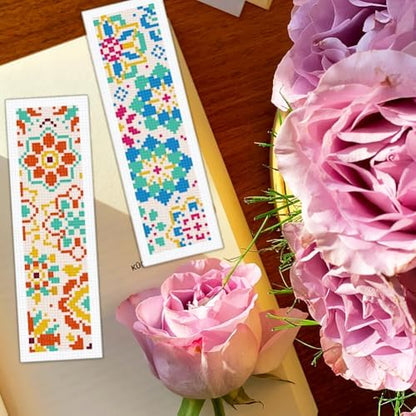 BEUNITONE 6 Pcs Mandala Cross Stitch Bookmark Kits for Beginners DIY Stamped Embroidery Bookmark Kit Colorful Floral Punch Needle Set with Instructions Craft Kit for Book Lover Gifts 8''x2.4'' - Image 5