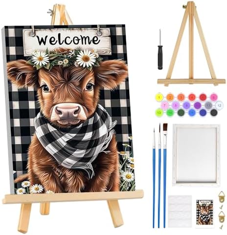 MOGTAA Cow Paint by Numbers Kit for Adults Beginners with Frame, Flowers Adult Paint by Number Kits on Canvas with Easel, Easy DIY Animal Oil Painting Kits for Home Decor, 8x12in by MOGTAADIYHomeDecor