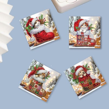 6pcs DIY Diamond Art Christmas Cards Kit with Envelopes & Tools-Diamond Dot Greeting Cards,Xmas 5D Rhinestones Painting for Adults,DIY Craft Family Friend Xmas Gifts(Xmas Stocking Animals) - Image 4
