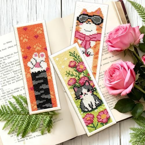 ORIGACH 6 Set Cute Cat Cross Stitch Bookmark Kit for Beginner - Image 5
