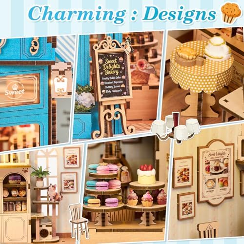 DIY Miniature Dollhouse Kit - 3D Wooden Puzzle for Adults, Illuminated Bakery Model Craft Kit with LED Light, Creative Diorama Room Decor & Hobby Gift,Little Bake Shop - Image 6