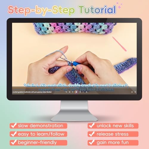 Aeelike Crochet Blanket Kit for Beginner, Easy Crochet Kits, Rainbow Gradient - Image 4