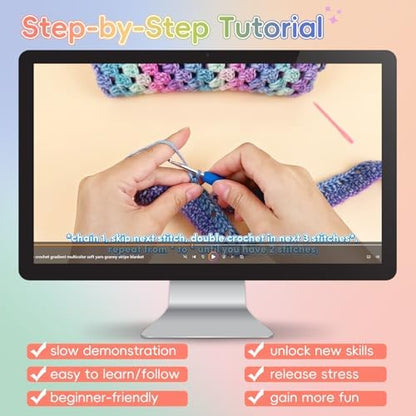 Aeelike Crochet Blanket Kit for Beginner, Easy Crochet Kits, Rainbow Gradient - Image 4