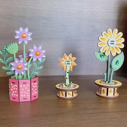 3D Wooden Flower DIY Kit with Sparkling Diamonds Layered Wood Crafts for Adults and Teens Home Decor Creative Building Project Unique Ornament Gift - Image 2