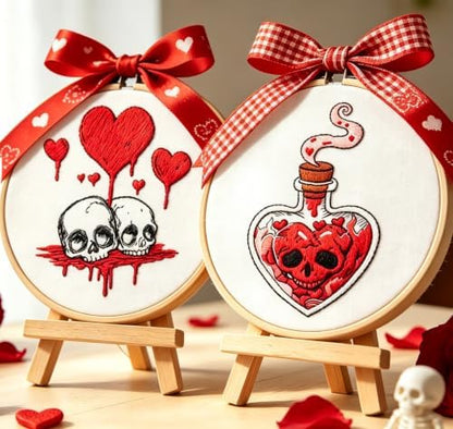 Halloween Goth Embroidery Kits for Beginners Adults, Dark Skull Embroidery Sets Needlepoint Kits, Halloween Stamped Cross Stitch Kits for Beginners Adults, 2 Embroidery Hoops (Attached Video Tutorial) - Image 5