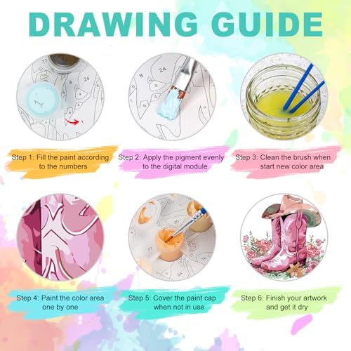 Framed Paint by Numbers Kit for Adults, Pink Cowboy Boots, 10 x 10 Inch - Image 6